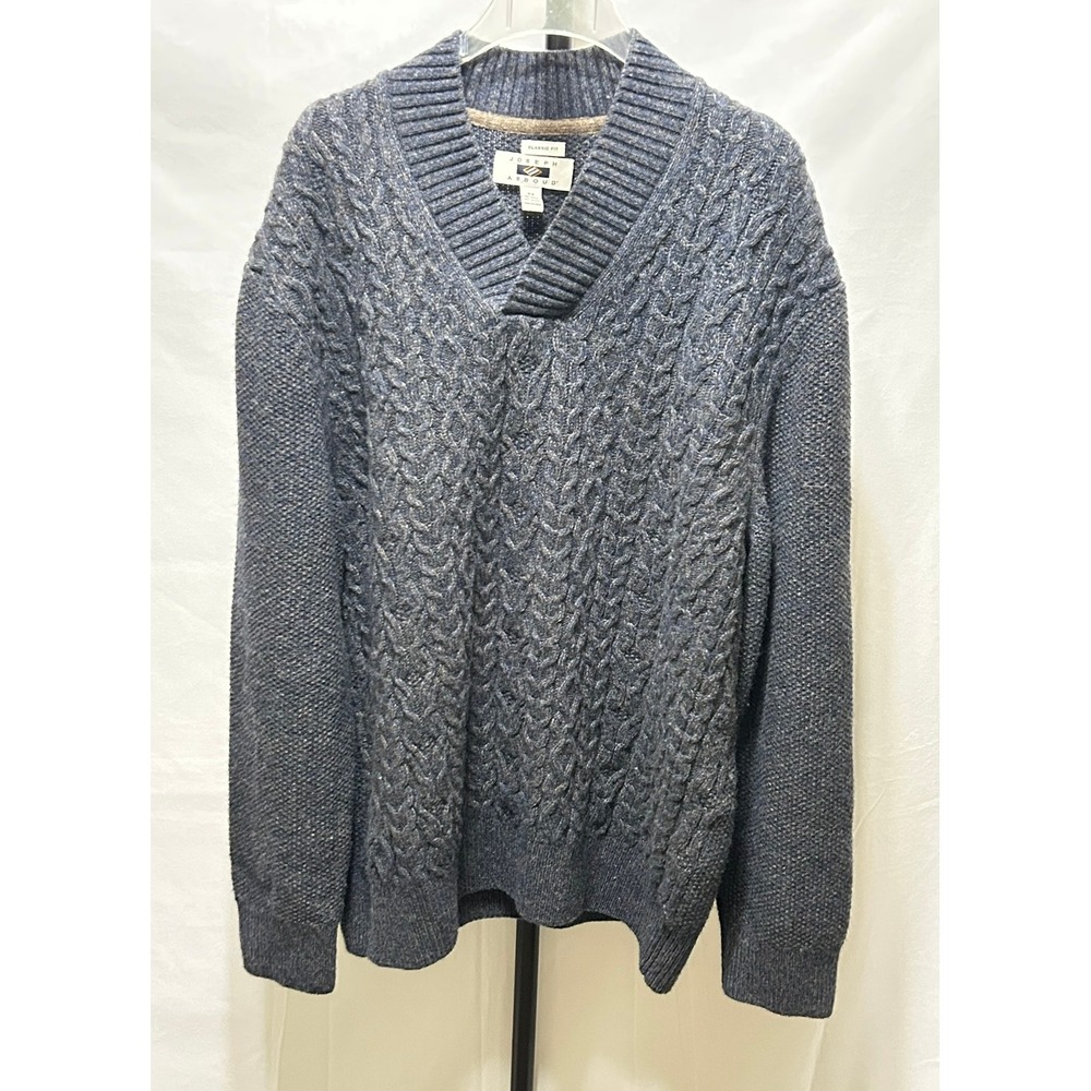 Joseph Abboud Mens 2X Shawl Collar Cable Knit Wool Blend Sweater Blue